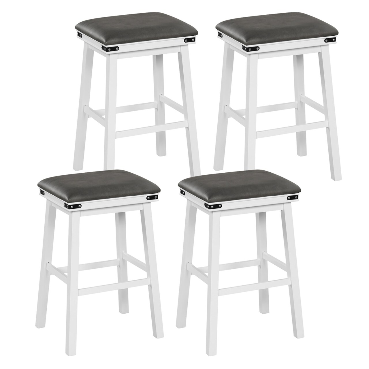 Pu Leather Bar Stools Set Of 4 30 Counter Height Dining Stools W/ Upholstered Seat